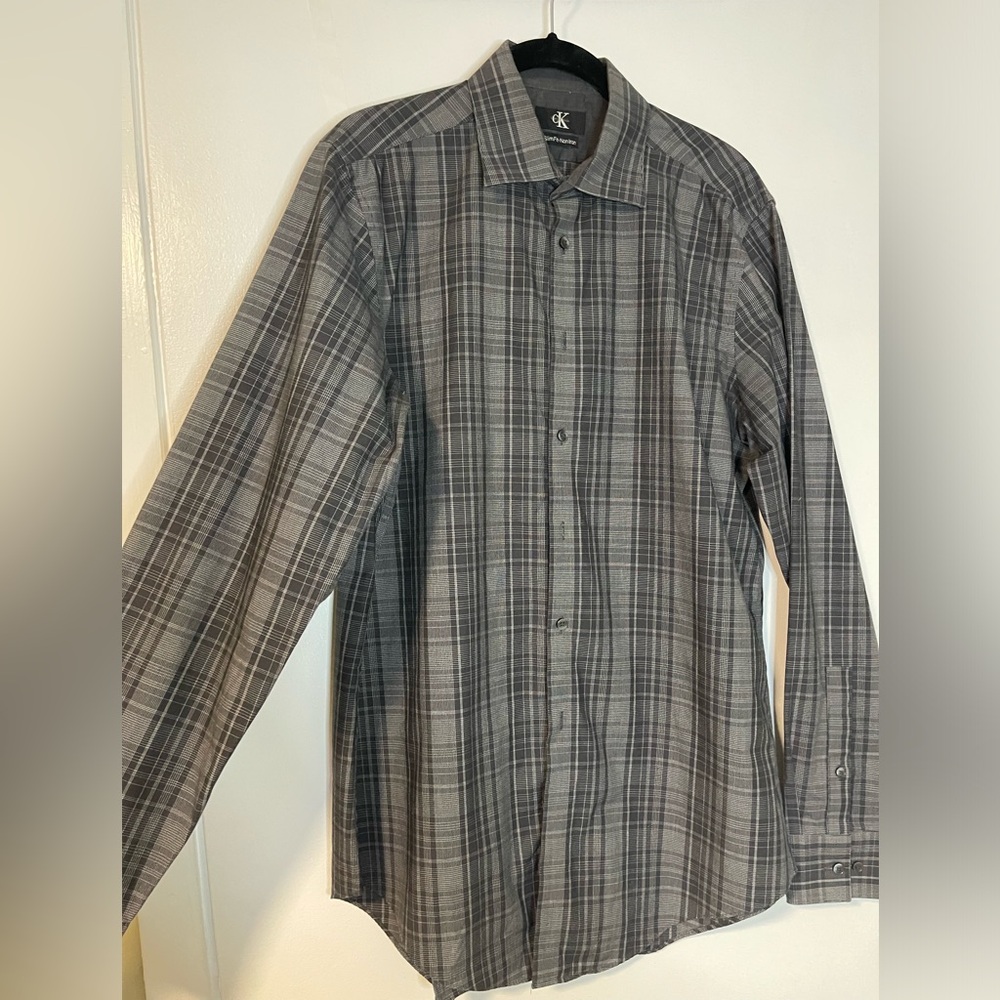 CK Calvin Klein Slim Fit Non Iron Button Down Shirt Men's Size M Black/Gray